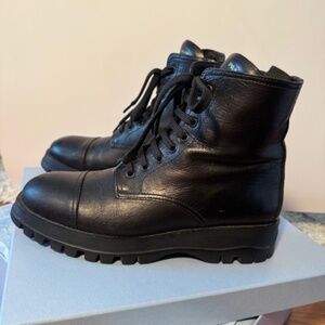 PRADA Black Leather Lug Sole Combat Boots Size 39 1/2 EU / 9,5 US